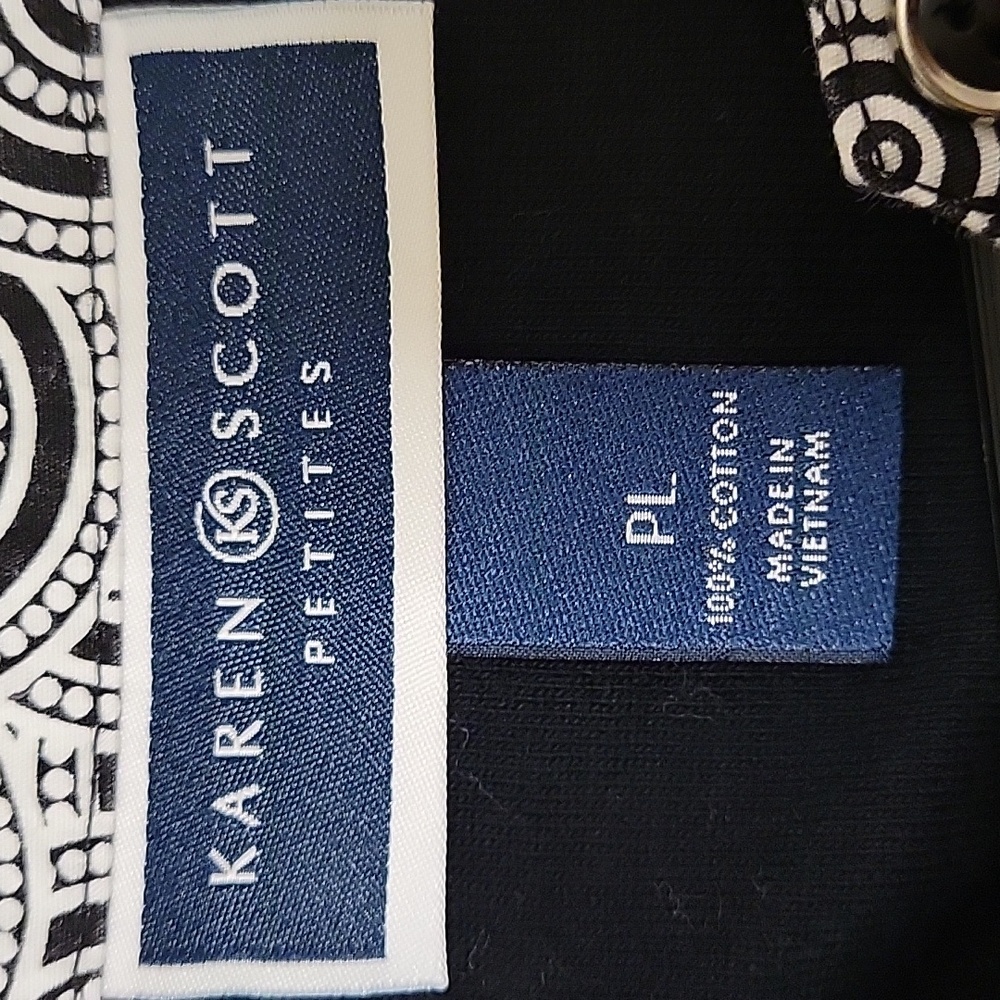 Karen Scott Petites Top, 3/4 Roll Tab Sleeve, LP, Black, EUC - Picture 5 of 6